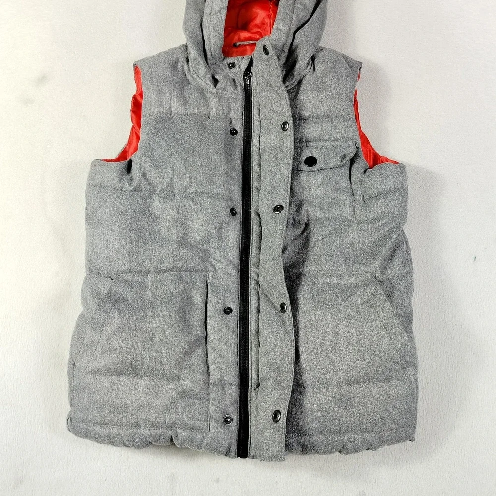 Old Navy Vest Youth Large 10-12 Gray Hooded Quilted Puffer School Winter Warm
